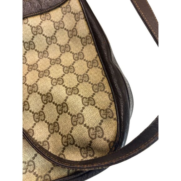 Vtg GUCCI Shoulder Bag Sherry Line GG Canvas Brown Leather Unisex - Picture 3 of 8